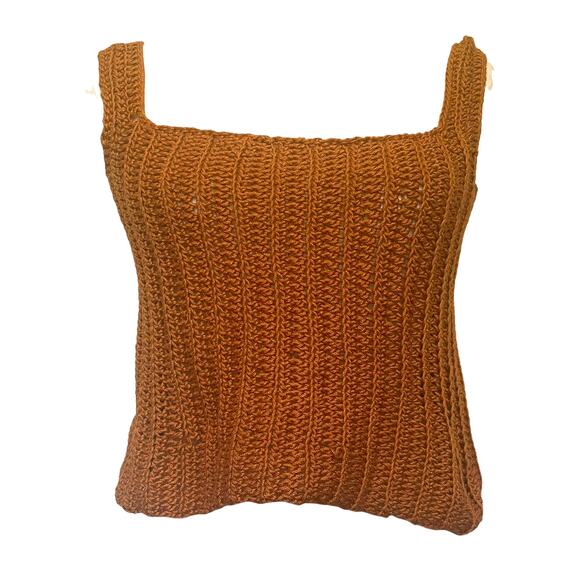 Handmade Crochet Crop Tank Womens Top Sz S Indie Y2K Boho Mustard Retro Cottage - Picture 3 of 12